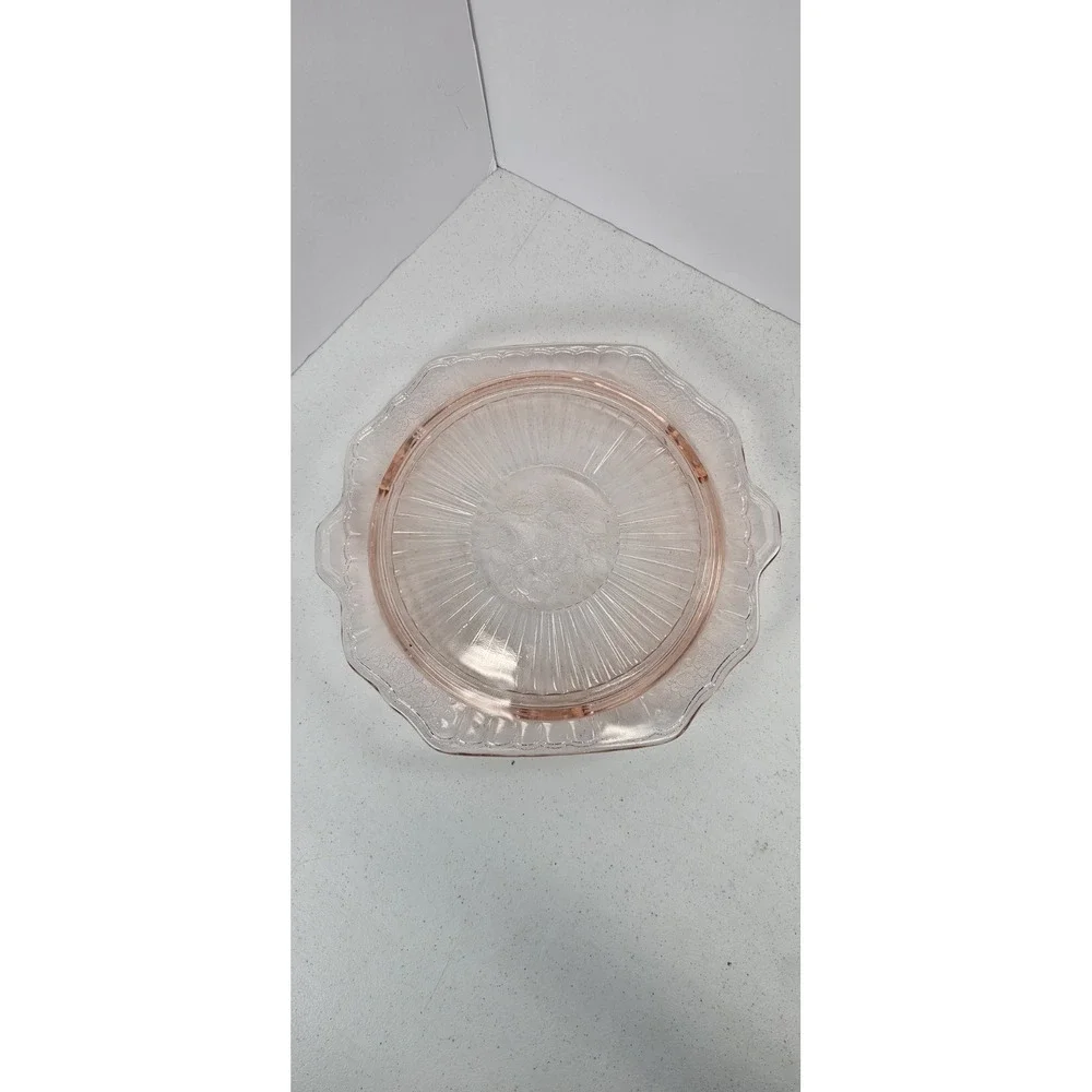 VTG Anchor Hocking Mayfair Open Rose Pink Depression Glass Cake Plate Tray 11